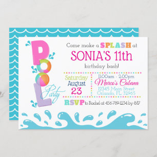 Pink Pool Party Invitation Summer Birthday Kaart