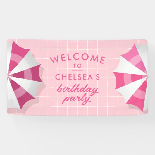 Pink Pool Party Verjaardag Welkom Spandoek (Horizontaal)