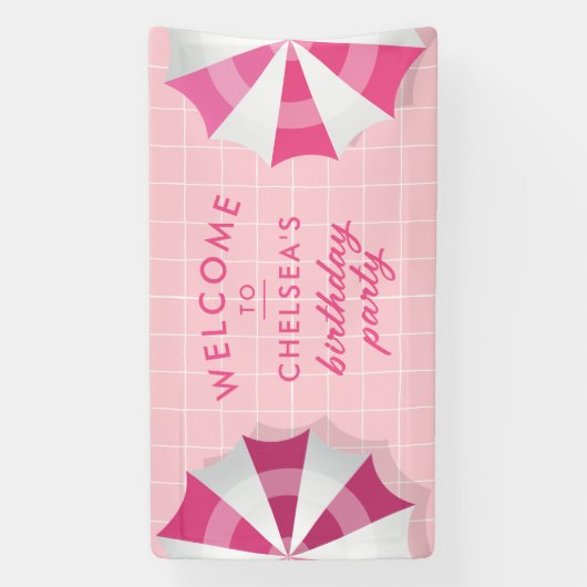 Pink Pool Party Verjaardag Welkom Spandoek (Verticaal)