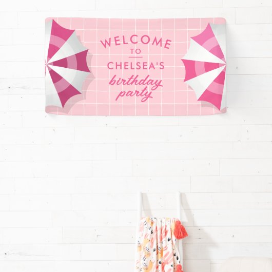 Pink Pool Party Verjaardag Welkom Spandoek (Insitu)