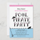 Pink Pool Pirate Party Birthday Invite Kaart (Voorkant)