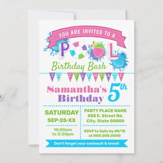 Pink Pool verjaardagsbas Kaart (Voorkant)