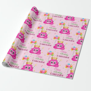 Pink Poop Emoji Princess Birthday Party Cadeaupapier