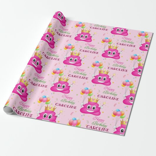 Pink Poop Emoji Prinses Verjaardagsfeestje Cadeaupapier (Uitgerold)