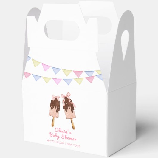 Pink Popcicle Bow Ice Cream Baby shower Bedankdoosjes (Open)