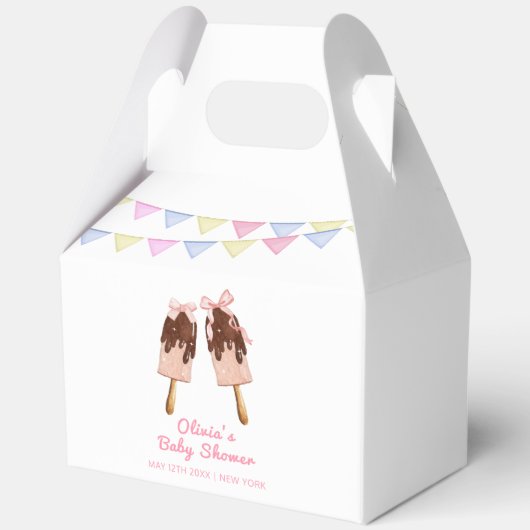 Pink Popcicle Bow Ice Cream Baby shower Bedankdoosjes (Achterkant)