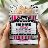 Pink Popcorn Movie Night Party Invitation Kaart