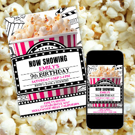 Pink Popcorn Movie Night Party Invitation Kaart
