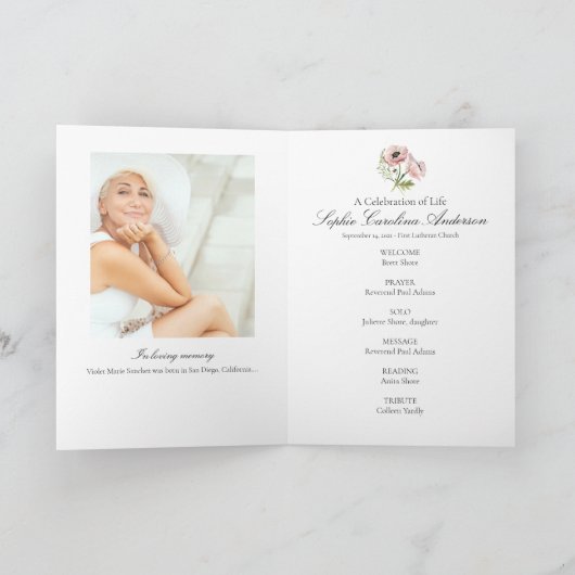 Pink Poppies Celebration of Life-programma Programma (Binnen)