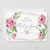 Pink Poppies wil je mijn bruidsmeisje zijn Kaart (Voorkant)