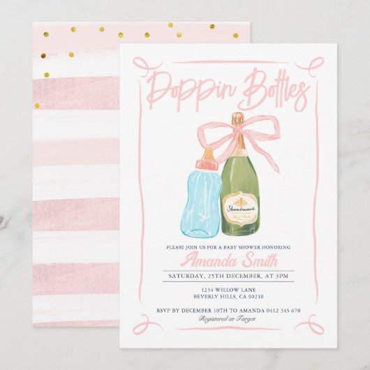 Pink Poppin' Bottles Nodig CoEd Baby shower uit Kaart (Voorkant / Achterkant)
