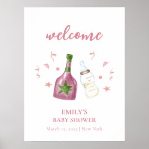 Pink Poppin Champagne Bottles Baby shower Welkom Poster