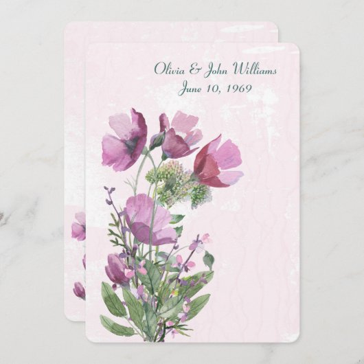 Pink Poppy bouquet Wedding Invite Kaart (Voorkant / Achterkant)