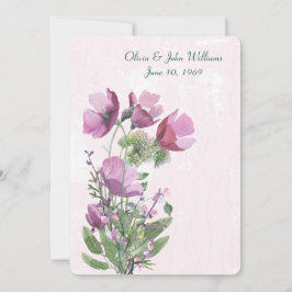 Pink Poppy bouquet Wedding Invite Kaart