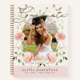 Pink Poppy Floral Photo Graduation Guest Book Notitieboek