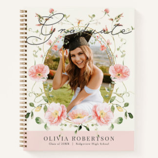 Pink Poppy Floral Photo Graduation Guest Book Notitieboek