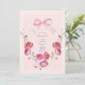 Pink Poppy Floral Vintage Wedding Kaart (Staand voorkant)