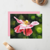 Pink Poppy Flower Floral Art Note Card Set Notitiekaartje (Voorkant / Achterkant in situ)
