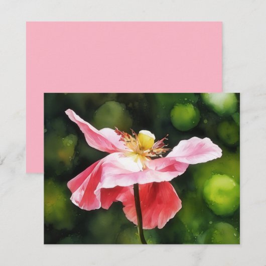 Pink Poppy Flower Floral Art Note Card Set Notitiekaartje (Voorkant / Achterkant)
