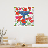 Pink Poppy Flowers Garden Bird Bath Poster (Keuken)
