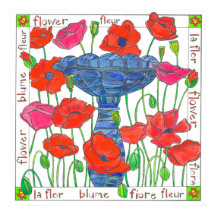 Pink Poppy Flowers Garden Bird Bath