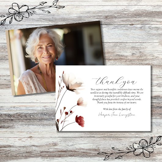 Pink Poppy Photo Memorial Bedankkaart