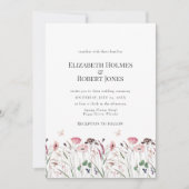 Pink Poppy Wildflower Meadow Wedding Invitation Kaart (Voorkant)