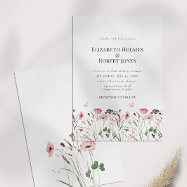 Pink Poppy Wildflower Meadow Wedding Invitation Kaart
