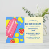 Pink Popsicle & aardbeien BBQ Party Kaart (Staand voorkant)