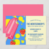 Pink Popsicle & aardbeien BBQ Party Kaart (Voorkant / Achterkant)