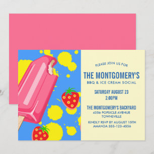 Pink Popsicle & aardbeien BBQ Party Kaart