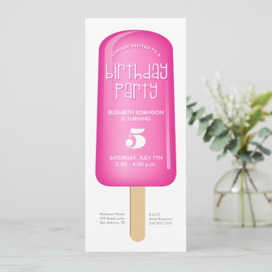 Pink Popsicle Invitation Kaart (Staand voorkant)