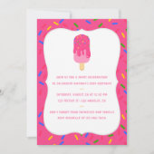 Pink Popsicle Summer Birthday Party Invitation Kaart (Voorkant)