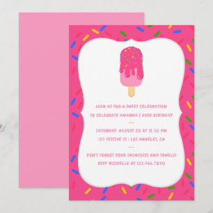 Pink Popsicle Summer Birthday Party Invitation Kaart