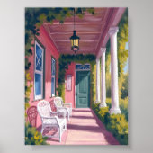 Pink Porch | Botanical Deck Floral Watercolor Poster (Voorkant)