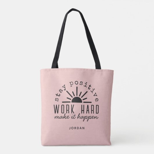 Pink Positive Motivational Quote with Any Name Tote Bag (Achterkant)