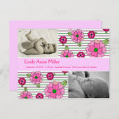 Pink Posy - Baby Girl Aankondigingskaart (Voorkant / Achterkant)