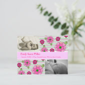 Pink Posy - Baby Girl Aankondigingskaart (Staand voorkant)