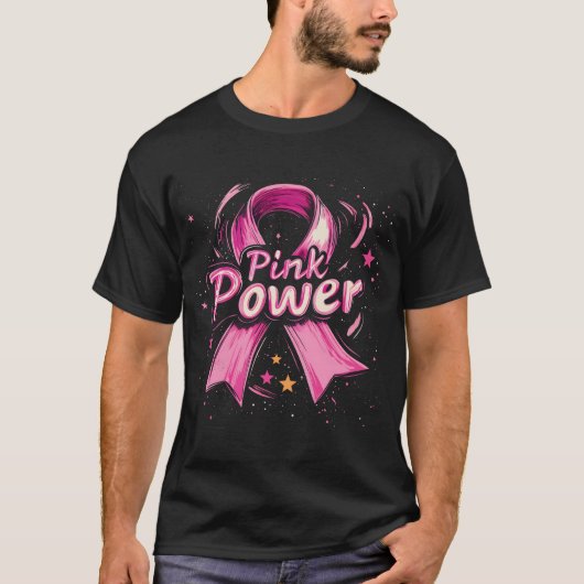 Pink Power borstkanker bewustzijn T-shirt (Voorkant)