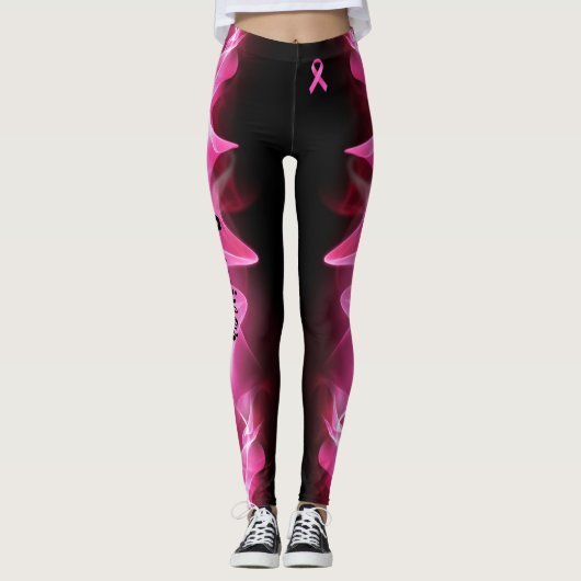 Pink Power Lightning Strike Lint Borstkanker Leggings (Voorkant)