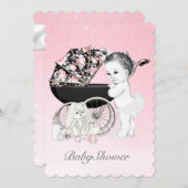 Pink Pram Baby shower Kaart (Voorkant / Achterkant)