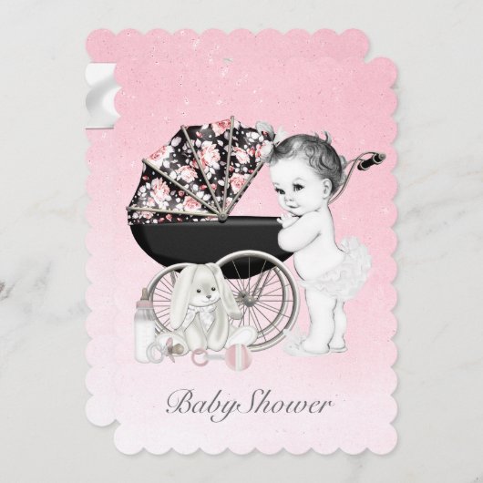 Pink Pram Baby shower Kaart (Voorkant / Achterkant)