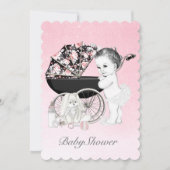 Pink Pram Baby shower Kaart (Voorkant)