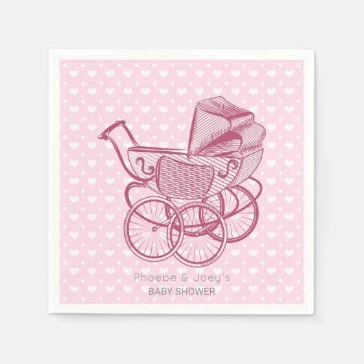 Pink Pram Hearts Baby shower gepersonaliseerd eleg Servet (Voorkant)