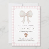 Pink Preppy Baseball Bow Birthday Invitation Bedankkaart (Voorkant)