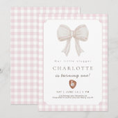 Pink Preppy Baseball Bow Birthday Invitation Bedankkaart (Voorkant / Achterkant)