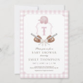 Pink Preppy Baseball Crest Baby shower Uitnodiging (Voorkant)