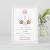 Pink Preppy Baseball Crest Baby shower Uitnodiging (Staand voorkant)