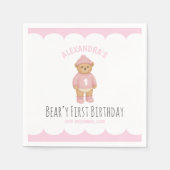 Pink Preppy Bear Beary First Birthday Servet (Voorkant)