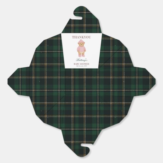 Pink Preppy Bear Designer Plaid Baby Shower Bedankdoosjes (Ongevouwen)